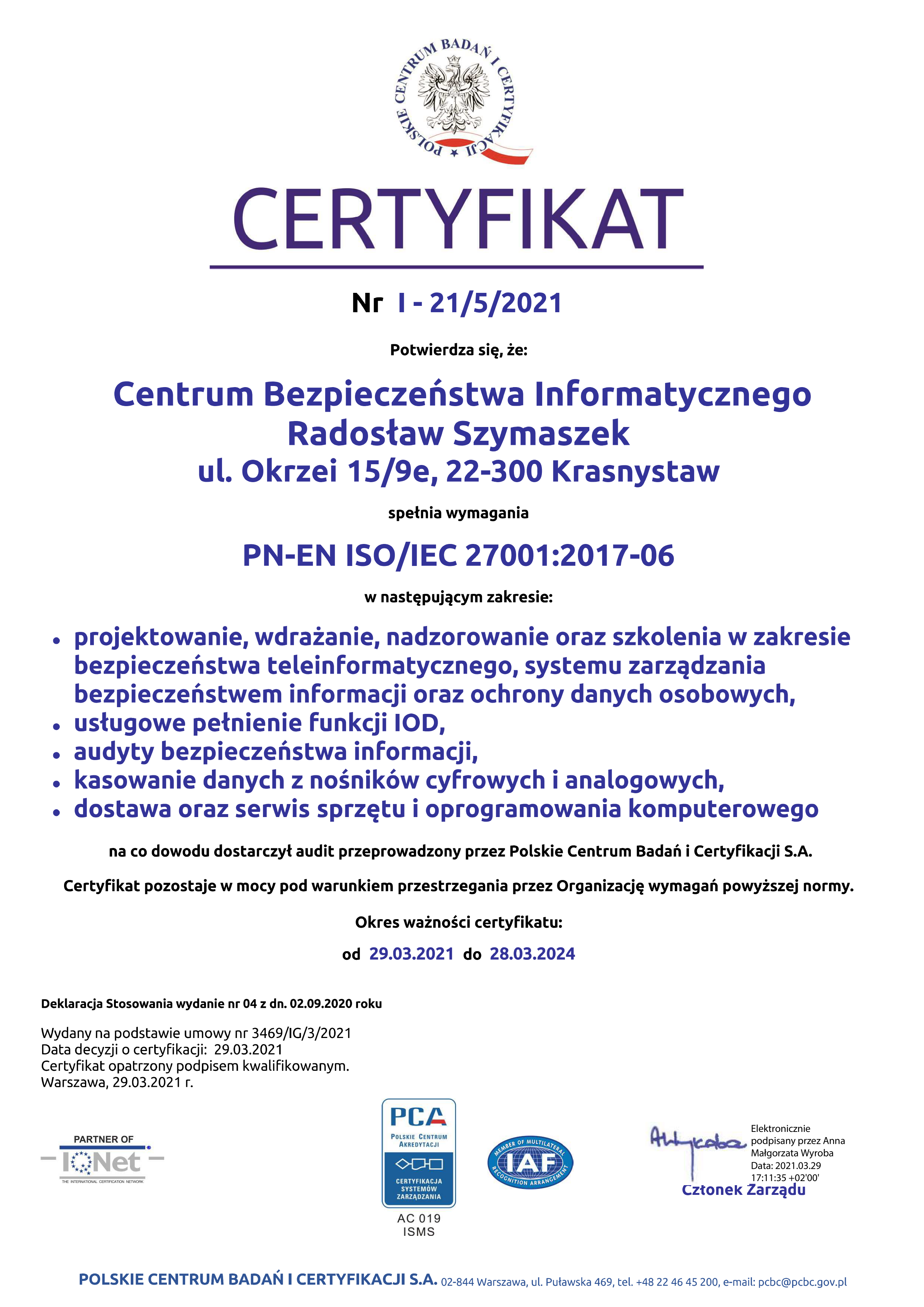 Certyfikat ISO 27001_PCBC_2021_01